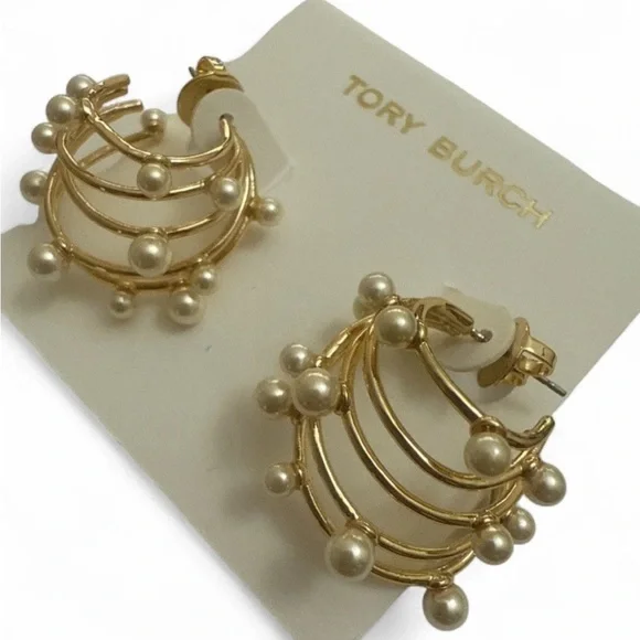 Tory Burch Kira Hoop Pearl Earrings NWT Dustbag Inculded - Picture 6 of 6